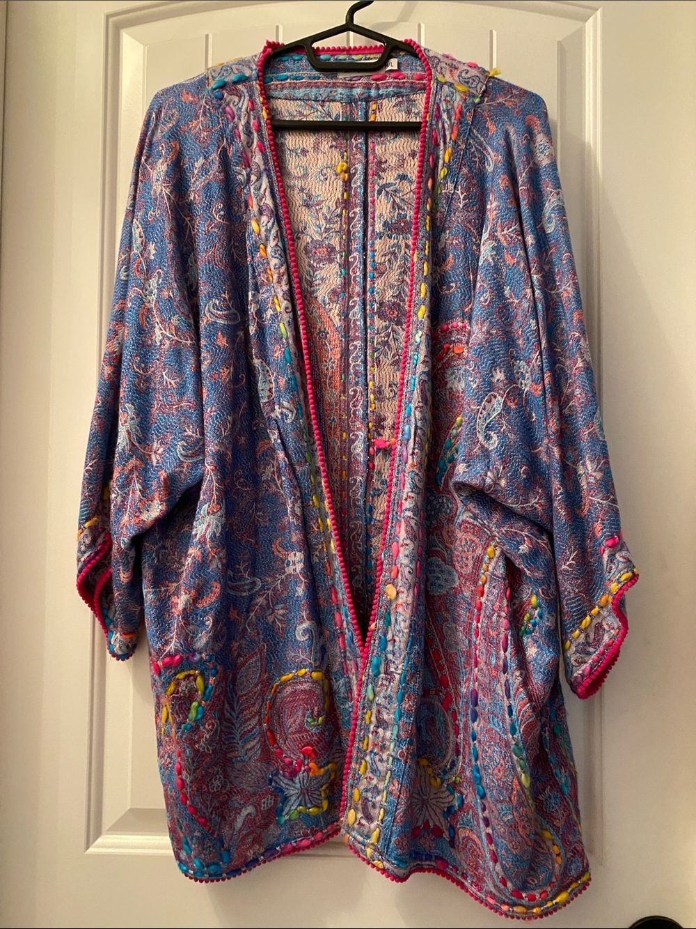 Boho-Inspired Blue Floral Open Front Jacket